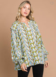 Plus Size Blue Combo Ruffled Accent Top