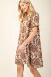 Short Sleeve Oriental Print Dress