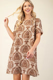 Short Sleeve Oriental Print Dress