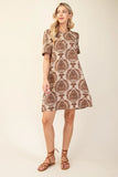 Short Sleeve Oriental Print Dress