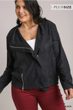 Plus Sized Suede Zip Up Moto Jacket