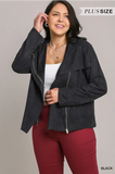 Plus Sized Suede Zip Up Moto Jacket