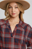 Ruffled Collar Checkered Top