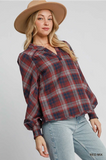 Ruffled Collar Checkered Top