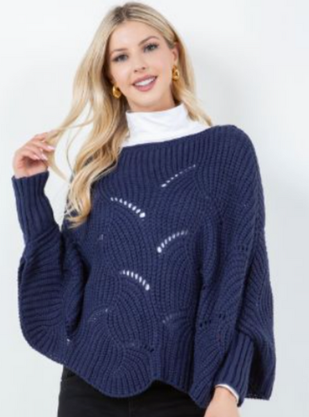 Scalloped Hem Cropped Poncho