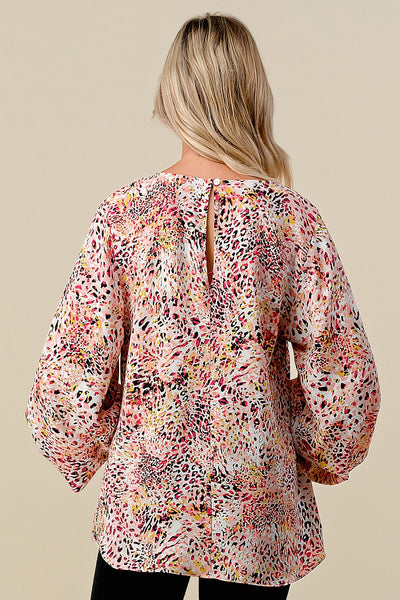 ROUND NECK BUBBLE SLEEVE BLOUSE