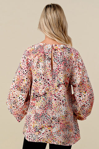 ROUND NECK BUBBLE SLEEVE BLOUSE