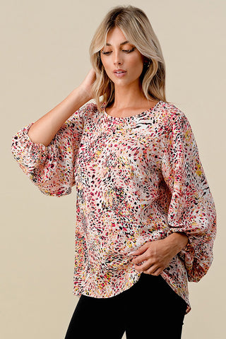 ROUND NECK BUBBLE SLEEVE BLOUSE