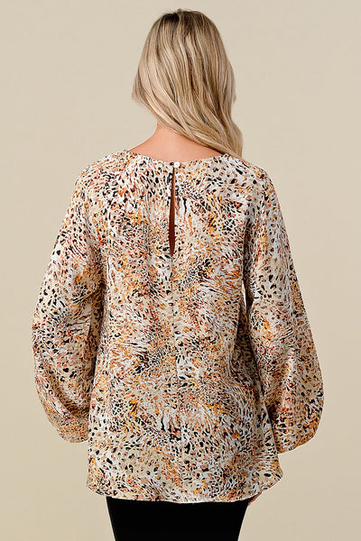 ROUND NECK BUBBLE SLEEVE BLOUSE