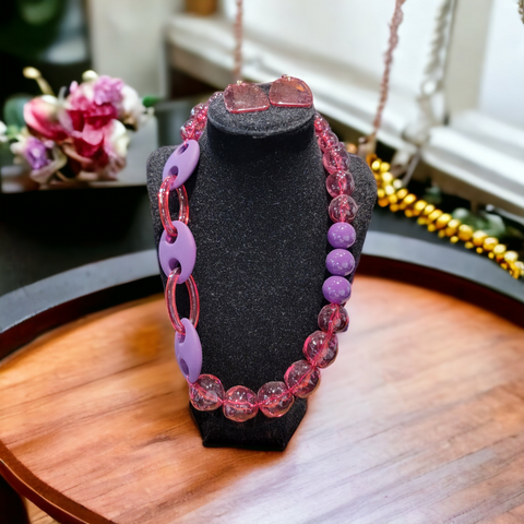 Pink Beaded Necklace Set