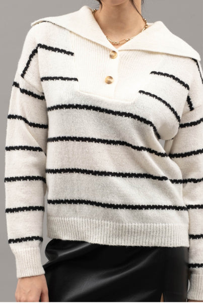 Stripe Sweater w/Folded Neck