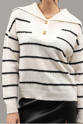 Stripe Sweater w/Folded Neck