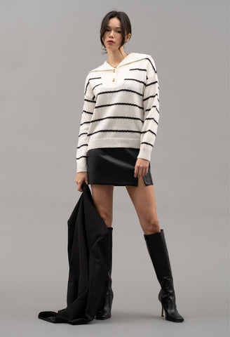 Stripe Sweater w/Folded Neck