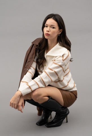 Stripe Sweater w/Folded Neck