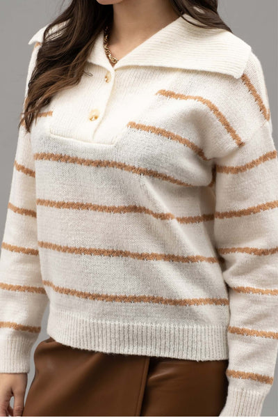 Stripe Sweater w/Folded Neck