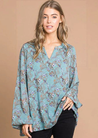 Plus Size Aqua Printed Top