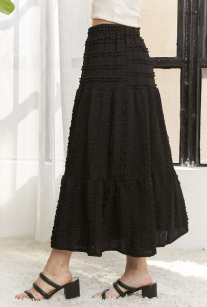 Textured Tiered Midi Skirt