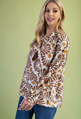 Long-Sleeve Almond/Gold W/self Tie Tassel