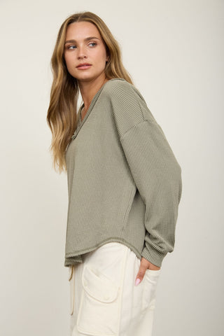 V-Neck Ribbed Top
