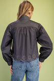 Collared Eyelet Hem Jacket