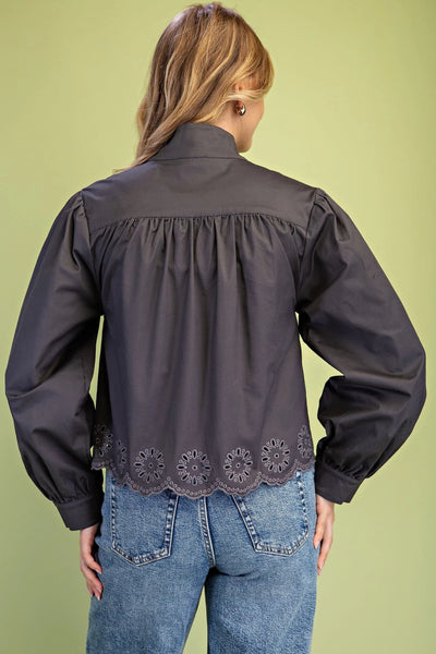 Collared Eyelet Hem Jacket
