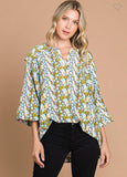 Blue combo Ruffled Accent Top