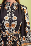 Black Mix Floral Tie Waist Midi Dress