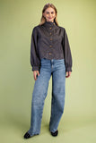 Collared Eyelet Hem Jacket