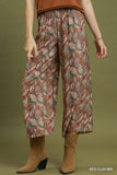 Botanical Print Cropped Wide Leg Pants