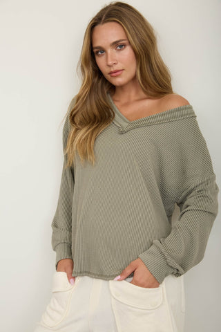 V-Neck Ribbed Top