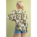 Floral 3/4 Sleeve w/Tassle Tie