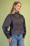 Collared Eyelet Hem Jacket