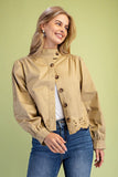 Collared Eyelet Hem Jacket