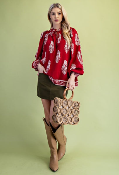 Printed Long-Sleeve Self-Tie