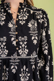 Black Floral Button-Front Midi Dress