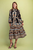 Black Mix Floral Tie Waist Midi Dress