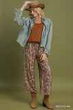 Botanical Print Cropped Wide Leg Pants