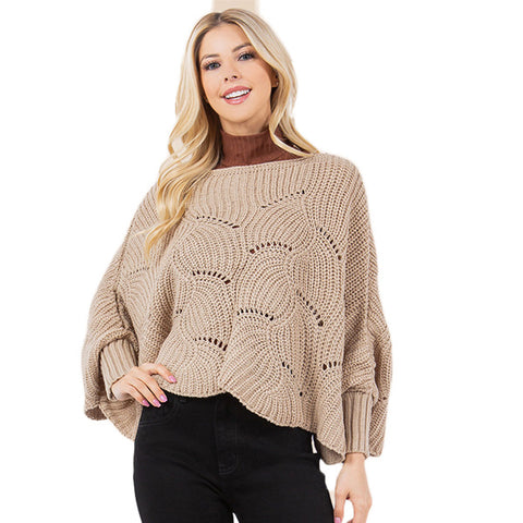 Scalloped Hem Cropped Poncho