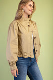 Collared Eyelet Hem Jacket