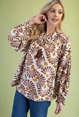 Long-Sleeve Almond/Gold W/self Tie Tassel