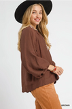 Balloon Sleeve Blouse w/Leo Trim