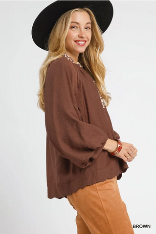 Balloon Sleeve Blouse w/Leo Trim