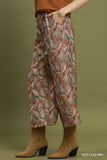 Botanical Print Cropped Wide Leg Pants