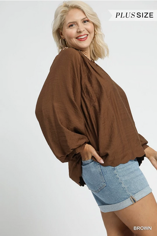 Plus Size Balloon Sleeve Blouse w/Leo Trim