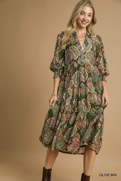 Boho Print Midi Dress