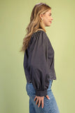 Collared Eyelet Hem Jacket