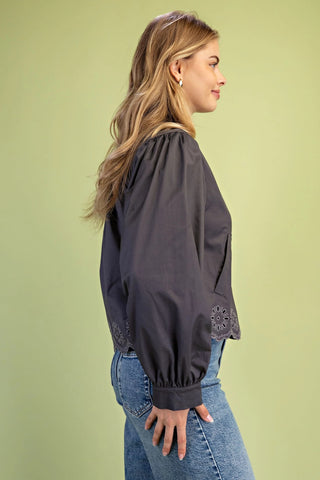 Collared Eyelet Hem Jacket