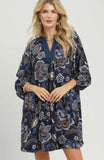 Navy Floral 3/4 Dress