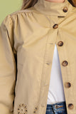 Collared Eyelet Hem Jacket