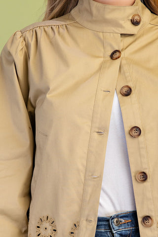 Collared Eyelet Hem Jacket